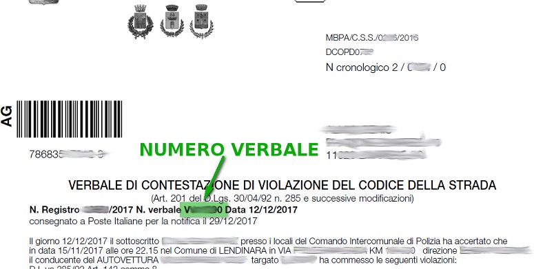 Immagine che descrive come recuperare il numero verbale