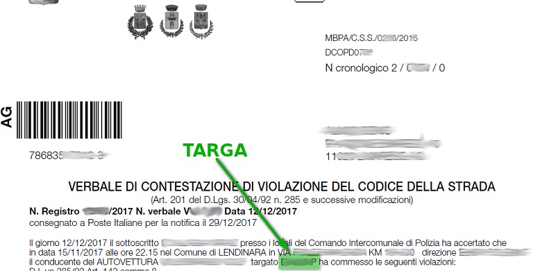 Immagine che descrive come recuperare la targa